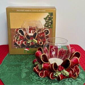 Vintage Red Filigree Ribbon Votive Holder NWT